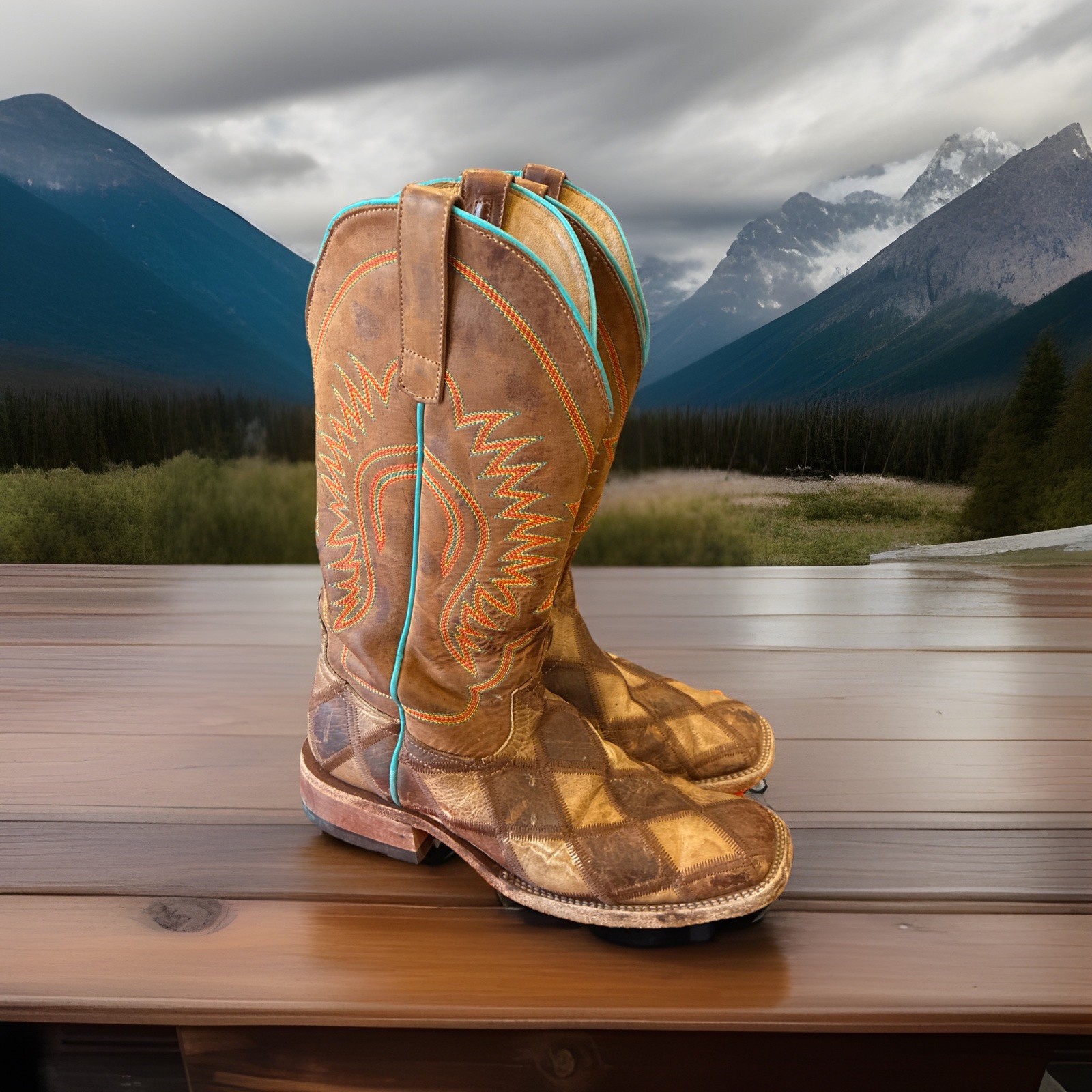 M163) Horse Power Crazy Train Patchwork Leather W… - image 1