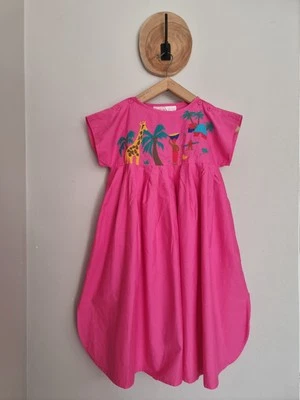 RENÉ DERHY MAGNIFIQUE ROBE VINTAGE 70S 80S FILLE ROSE INTENSE DRESS KLEID BRODÉE - Photo 1/4