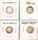 Barber Dimes - Lot of 4 Circulated 1911S, 1904,1900 & 1898