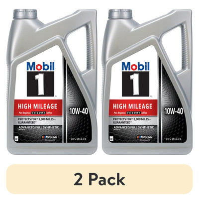 (2 pack) Mobil 1 High Mileage Full Synthetic Motor Oil 10W-40, 5 Quart