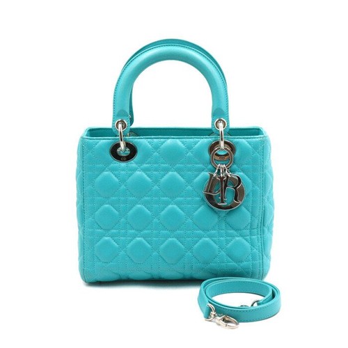 Dior Turquoise Blue Cannage Lady Medium Silver Tote Bag and Shoulder 152889350