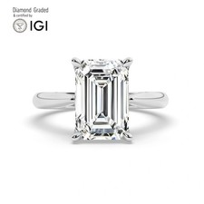 Emerald Solitaire Labgrown Diamond Engagement Ring 18k White Gold 7 Ct