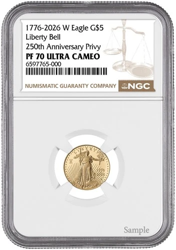 Presale 2026 W Gold American Eagle G$5 LIberty Bell Privy NGC PF70 UCameo #377