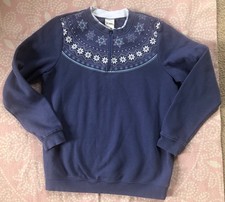 Vtg Blair Women S Blue Lined 1/4 Zip Crew Pullover Sweatshirt Snowflakes Cottage