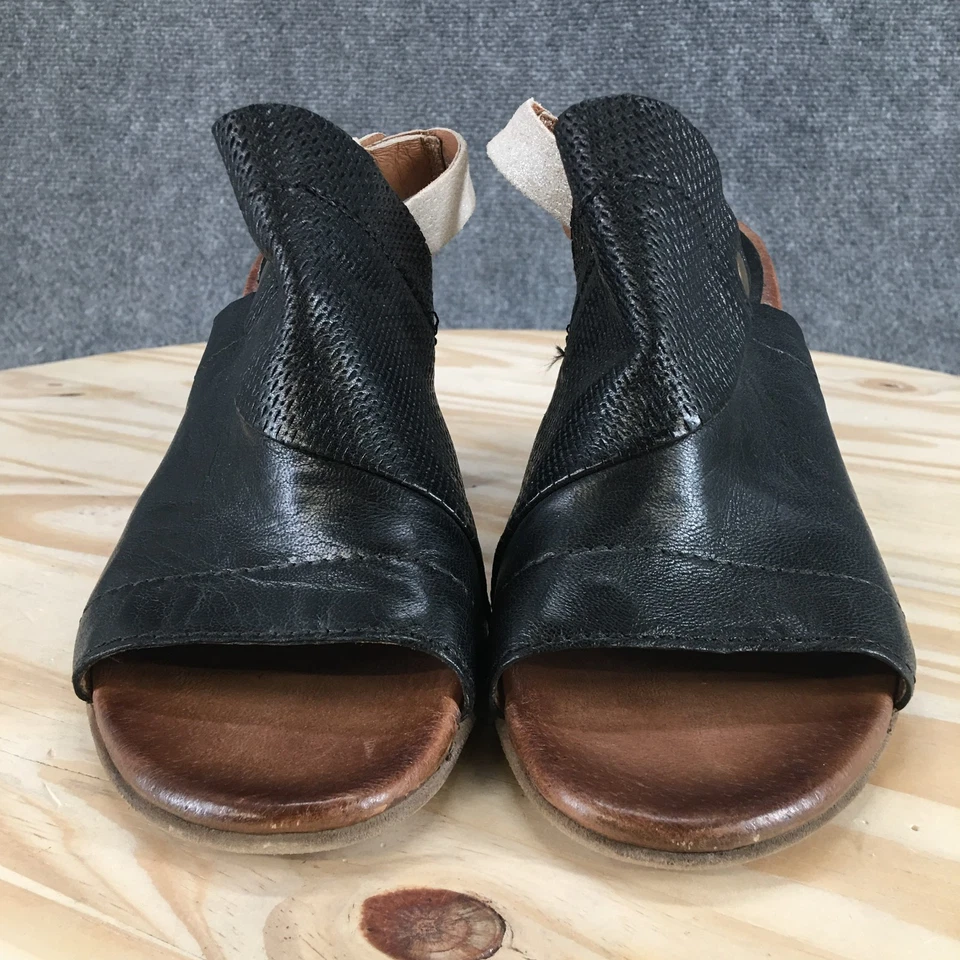 Miz Mooz Sandals Womens 39 Millicent Peep Toe Slingback Black Leather Heels - Image 4 of 4