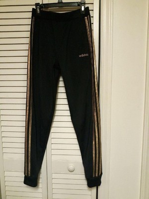 Adidas Youth Girls Black Rose Gold Stripes Track Joggers Size 14/16