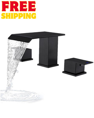 Matte Black Roman Tub Faucet, Deck Mount Bath Tub Faucet Set 3 Hole Waterfall...