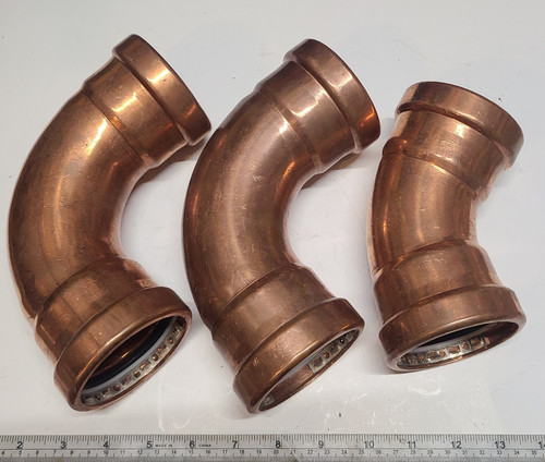 Lot of (3) large 2-1/2" Press XL-C Copper Elbow's (PxP) (2) 90's & (1) 45 Degree