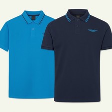 Hackett London Aston Martin Tipped - Short-Sleeved Polo Navy & Bright Blue