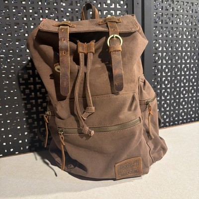Augur Strauss & Co Brown Canvas Leather Strap Backpack Laptop
