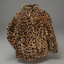 Vintage 60s Faux Fur Leopard Print Jacket Coat Hand Tailored  Lined L XL