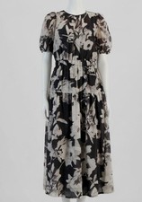 Anne Klein Women's Black Tiered Gathered Round Neck Puff Sleeve Dress Size M