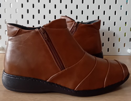 Ladies Damart Nutmeg Boots Double Zip Fastening Uk 8E Low Wedge Air Cushion - Picture 18 of 24