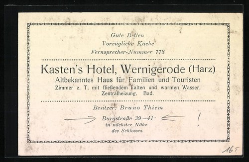 AK Wernigerode /Harz, Kastens Hotel B. Thiem, Burgstraße 39-41, Straßenansicht - Bild 2 von 2