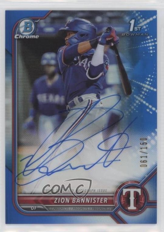 2022 Bowman Chrome Prospect Blue Refractor /150 Zion Bannister #CPA-ZB Auto 09l8
