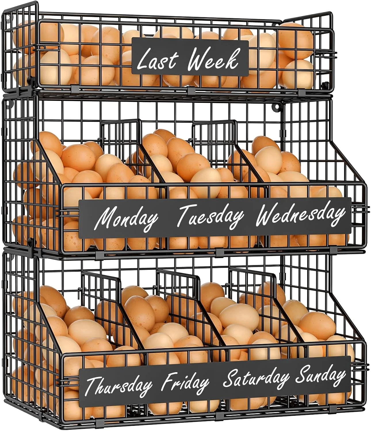 Wire Egg Holder Countertop w/5 Dividers & DIY Nameplate 3 Tier Stackable Baskets
Opens in a new wind
