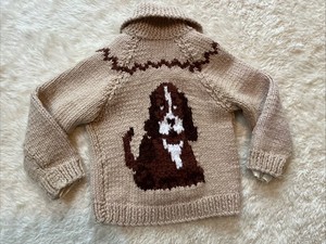 Vintage 70’s Hand Made Dog Graphic Cowichan Knit Cardigan Youth Sweater Sz 6/8?