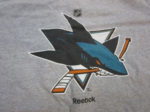 NICE Reebok San Jose Sharks NHL Big Mascot Logo Grey T-Shirt Men's size Large *