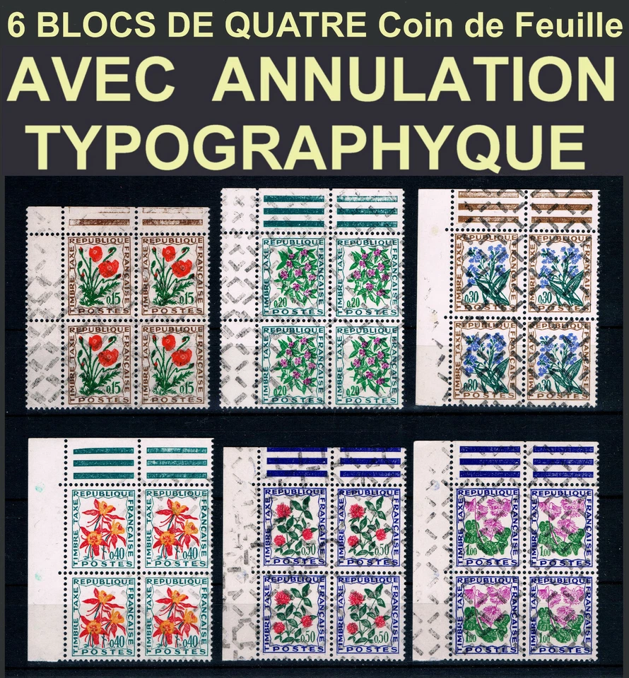 ANNULATION TYPOGRAPHIQUE REBUTS sur TAXE 97 à 102 N** LUXE EN BLOCS 4 C-de-Feuil - Photo 1/1