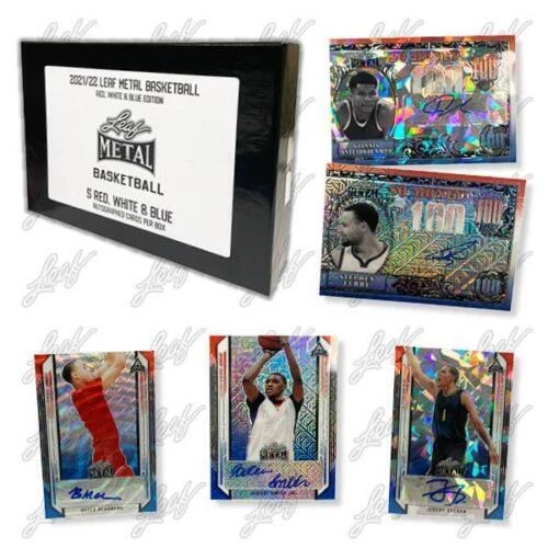 2021/22 Leaf Metal Basketball Red White & Blue Hobby Box 5 Autos per Box