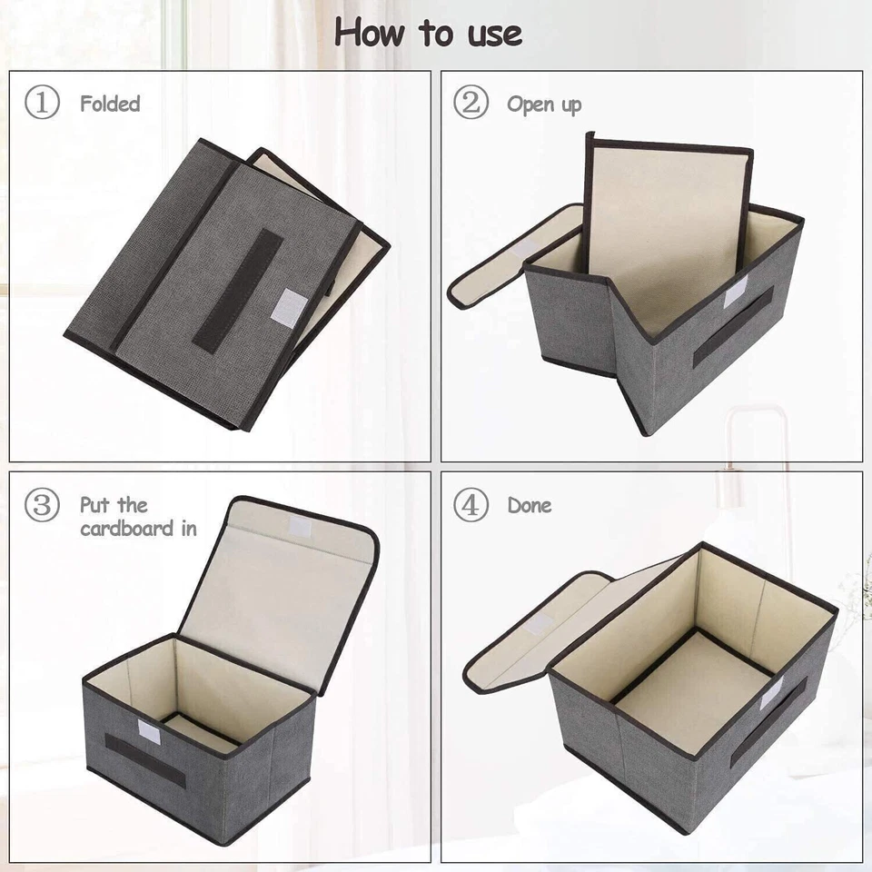 Home Fabric Box Clothes Organizer Foldable Storage Boxes with Lid Collapsible - Image 3 of 4