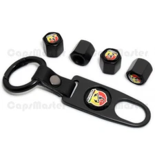 Car Wheels Tire Valve Dust Stem Air Cap Cover + Keychain Ring Abarth Sport Gift