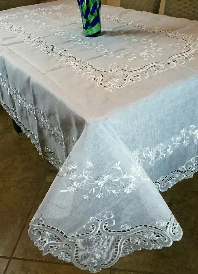 Servilletas Mantel Bordadas Marfil Organza Floral 72x108" Boda Fiesta Eventos Foto 2 de 4
