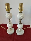 Vintage Milk Glass Hubnail Bedside Lamps With Marble Base Lot of 2