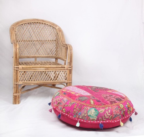 Round Bohemian Patchwork Ottoman Vintage Chair Bean Bag Floor Cushion Pouf Cover - Picture 9 of 31