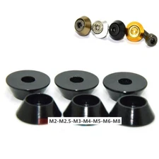 M2-M8 Black Aluminum Alloy Cone Cup Head Washers Gasket Fit for Bolts & Screws