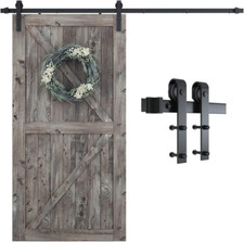 7FT Heavy Duty Sliding Barn Door Hardware Kit with J Shape Hanger - Black