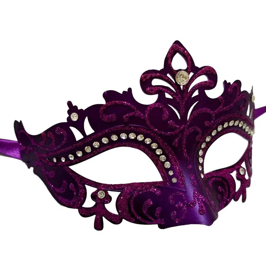 Purple Laser Cut Mardi Gras Princess Crystal Masquerade Mask - Image 3 of 3