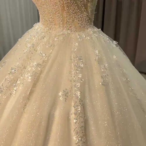 Sparkly Off-Shoulder A-Line Wedding Gown – Sequin Embellished Bridal ...