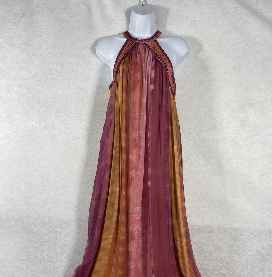 Maxi Vestido Zara Para Mujer Pequeño Rosa Marrón Cambio Lentejuelas Tie Dye Gasa” Foto 2 de 4