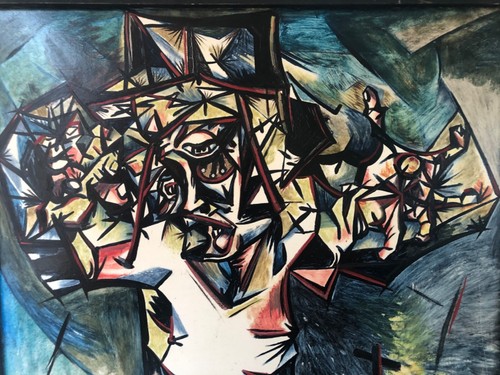 🔥 Vintage Mid Century Modern Cubist Surrealist Oil Painting, Crucifixion 1953 - Picture 4 of 12