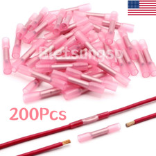 200Pcs Red Heat Shrink Butt Wire Connectors Crimp Terminals AWG 16-22 Gauge US