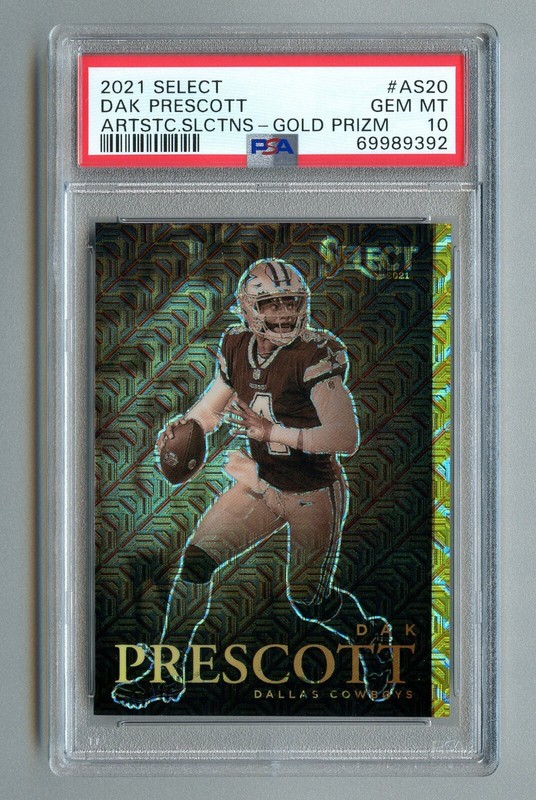 DAK PRESCOTT - 2021 SELECT ARTISTIC SELECTIONS GOLD PRIZM S# 06/10 PSA GEM MT 10