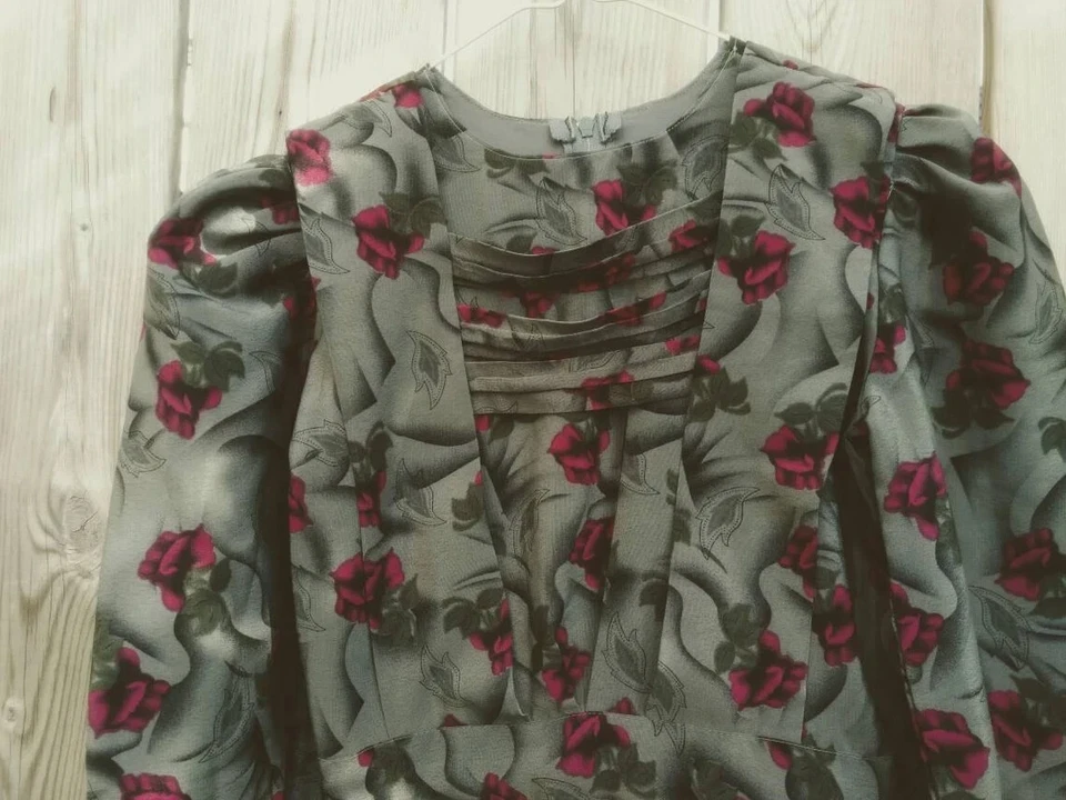 Amish Mennonite Dress Old Colony Girl Women XS 28"B 22"W Gray Pink Purple Rose - Image 3 of 4