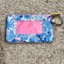 Lilly Pulitzer Wallet 'Shade Seekers' Key Ring Zip Top ID Case Wallet Blue gold