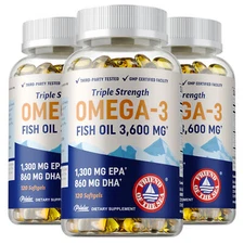 Triple Strength Omega 3 Fish Oil - Brain & Joint Support, with EPA and DHA
