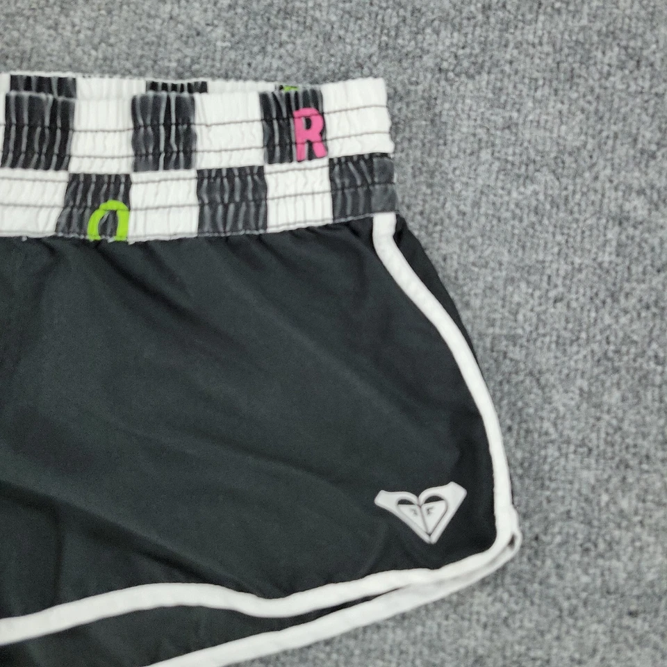 Roxy Shorts Women Junior Size 9 Black Pull On Checkered Logo Mid Rise Adult 29x1 - Image 4 of 4