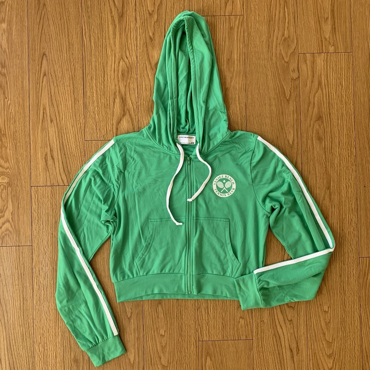 Streetwear Society Green Venice Beach Tennis Club Crop Hoodie Sweater M