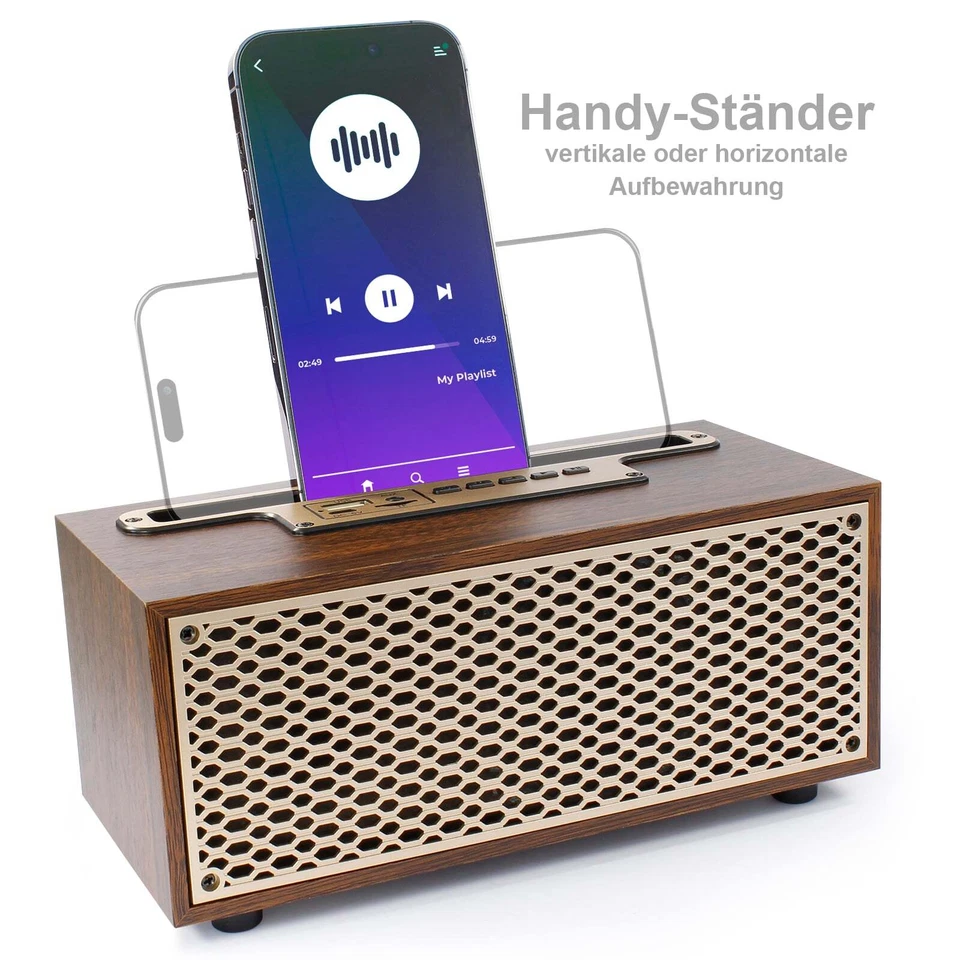 Retro Bluetooth Lautsprecher + FM Radio Tragbar Mp3 USB AUX Sound-Box Holz Optik - Bild 4 von 4