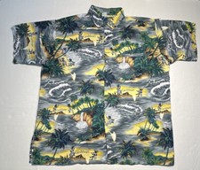 Vintage 90s Hawaiian Shirt Palm Trees Coconuts Bongo Drums Hipster Caribbean