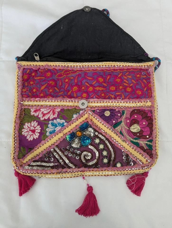 Ручной работы Banjara индийский клатч сумочка красный кисточки многоцветный богемное ретро через плечо - Изображение 3 из 4