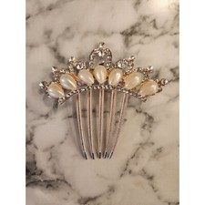 Elegant Faux Pearl  Rhinestone Hair Comb Bridal Formal Wedding Rose Gold Tone