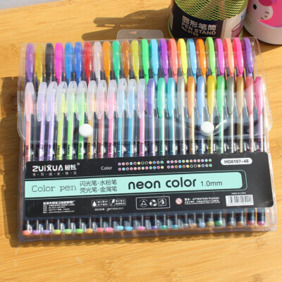 48pc Gel Pens Gel Refills Rollerball Pastel Neon Glitter Drawing Mark Pen