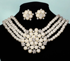 Multi Strand Imitation Pearl Necklace and Earring Set Prom Wedding Anniversary