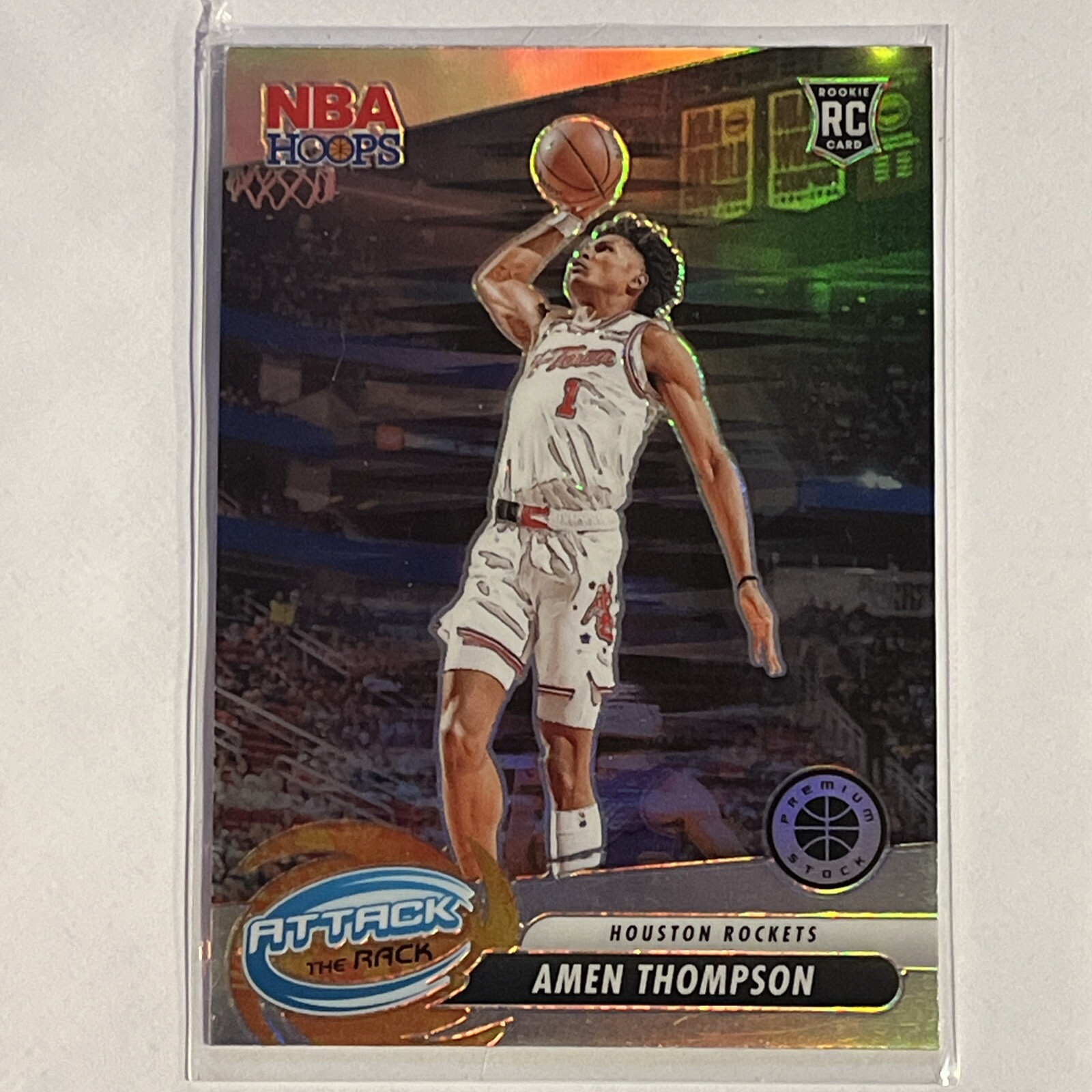 2023-24 Hoops Premium Stock #9 Amen Thompson ATTACK THE RACK RC SILVER PRIZM