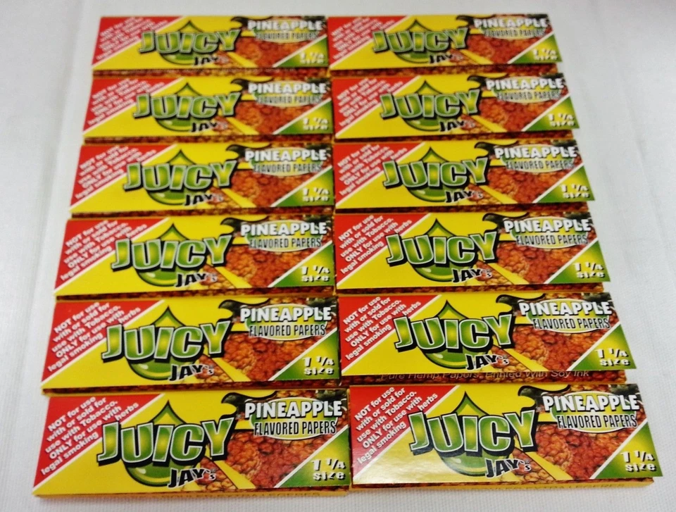 12 Packs of Juicy Jay 1 1/4 Pineapple Flavor With Free Shipping